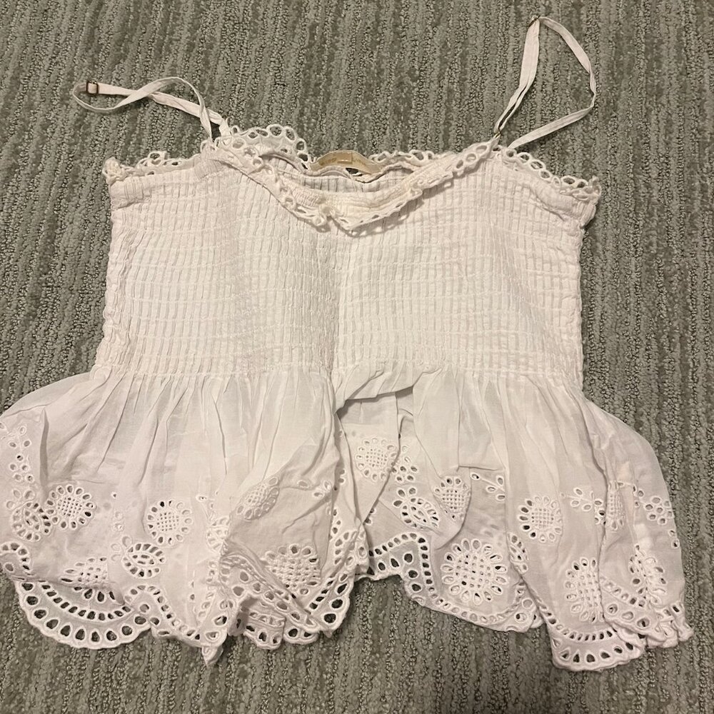 LoveShackFancy White Eyelet Smocked Camisole